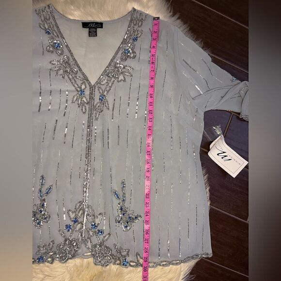 Midnight velvet powder blue sequin open blouse sz 3X - Picture 9 of 9
